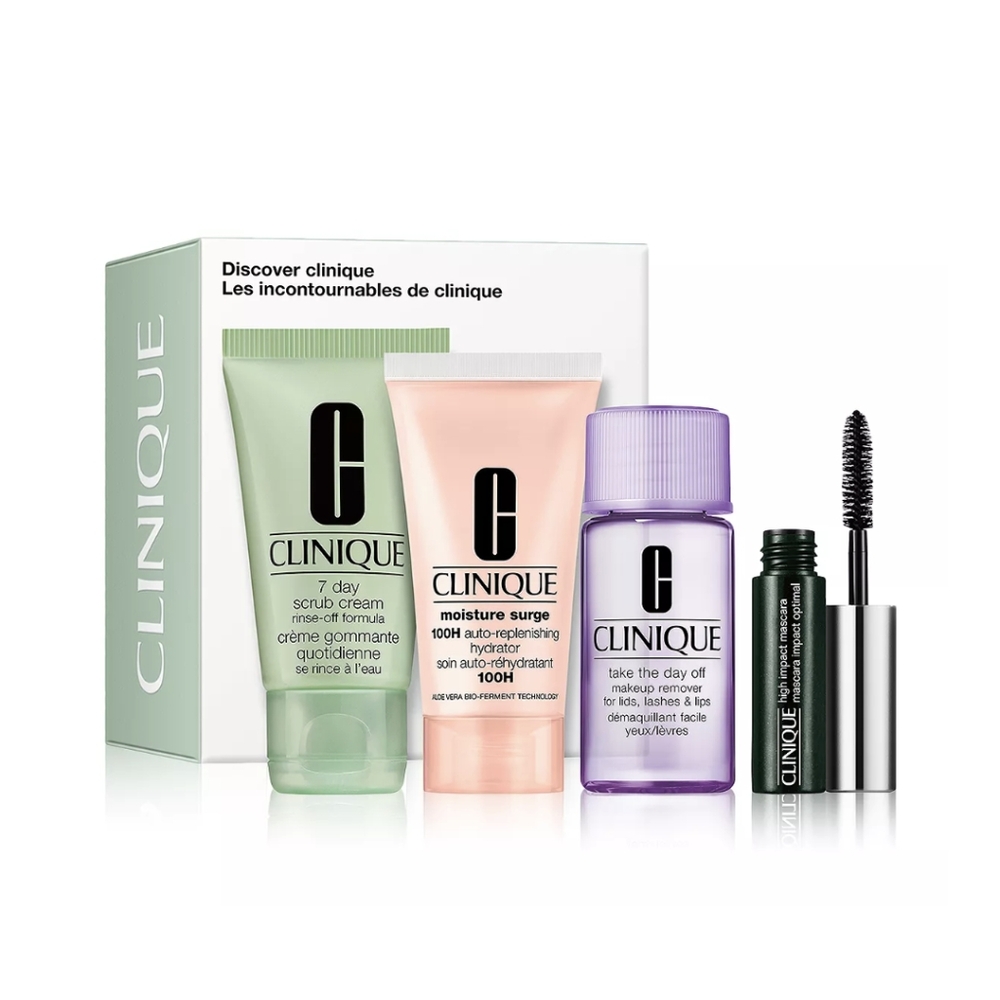 Clinique 4-Pc Discovery Kit Makeup Remover, Mascara, Scrub Cream, Moisture Surge